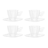 Cj 4 Xícaras P/chá C/pires De Vidro Borboletas Transparente 180ml Wolff