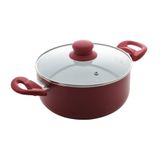 Panela Caçarola Vermelha 20cm Revestimento Cerâmico C/tampa Lyor