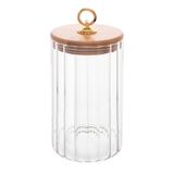 Pote Porta Mantimentos De Vidro Canelado C/tampa De Bambu E Puxador De Metal Classic 850ml Wolff