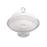 Prato P/bolo C/pé E Tampa Cristal Pearl Bolinha Transparente 20cm Wolff
