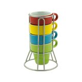 Cj 4 Xícaras P/café De Porcelana Coloridas 60ml C/suporte Bon Gourmet
