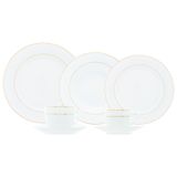 Aparelho De Jantar/chá E Café 42 Peças De Porcelana Branca C/filete Dourado Mônaco Wolff
