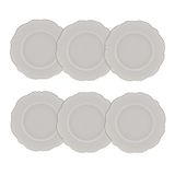 Cj 6 Pratos Rasos De Porcelana Branca Maldivas C/filete Prata 28cm Wolff
