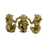 Kit Escultura Decorativa Três Macacos Sábios Dourado Em Poliresina 16x12,5cm 3 Peças Mart
