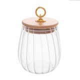 Pote Porta Mantimentos De Vidro Canelado Boleado C/tampa De Bambu E Puxador De Metal Classic 750ml Wolff