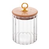 Pote Porta Mantimentos De Vidro Canelado C/tampa De Bambu E Puxador De Metal Classic 550ml Wolff