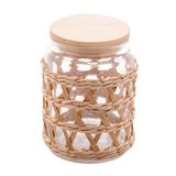 Pote De Vidro Decorado C/sisal E Tampa De Madeira 750ml Wolff