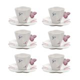 Cj 6 Xícaras P/café C/pires De Porcelana Branca Borboletas 100ml Wolff
