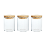 Kit De 3 Potes De Vidro Hermético Com Tampa De Bambu 550ml
