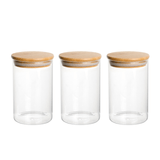 Kit De 3 Potes De Vidro Hermético Com Tampa De Bambu 700ml