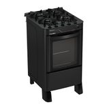 Fogão Esmaltec Pérola Glass 4 Bocas Preto Com Trempes De Ferro Fundido