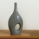 Vaso Decorativo Em Cerâmica Cinza 32x17cm