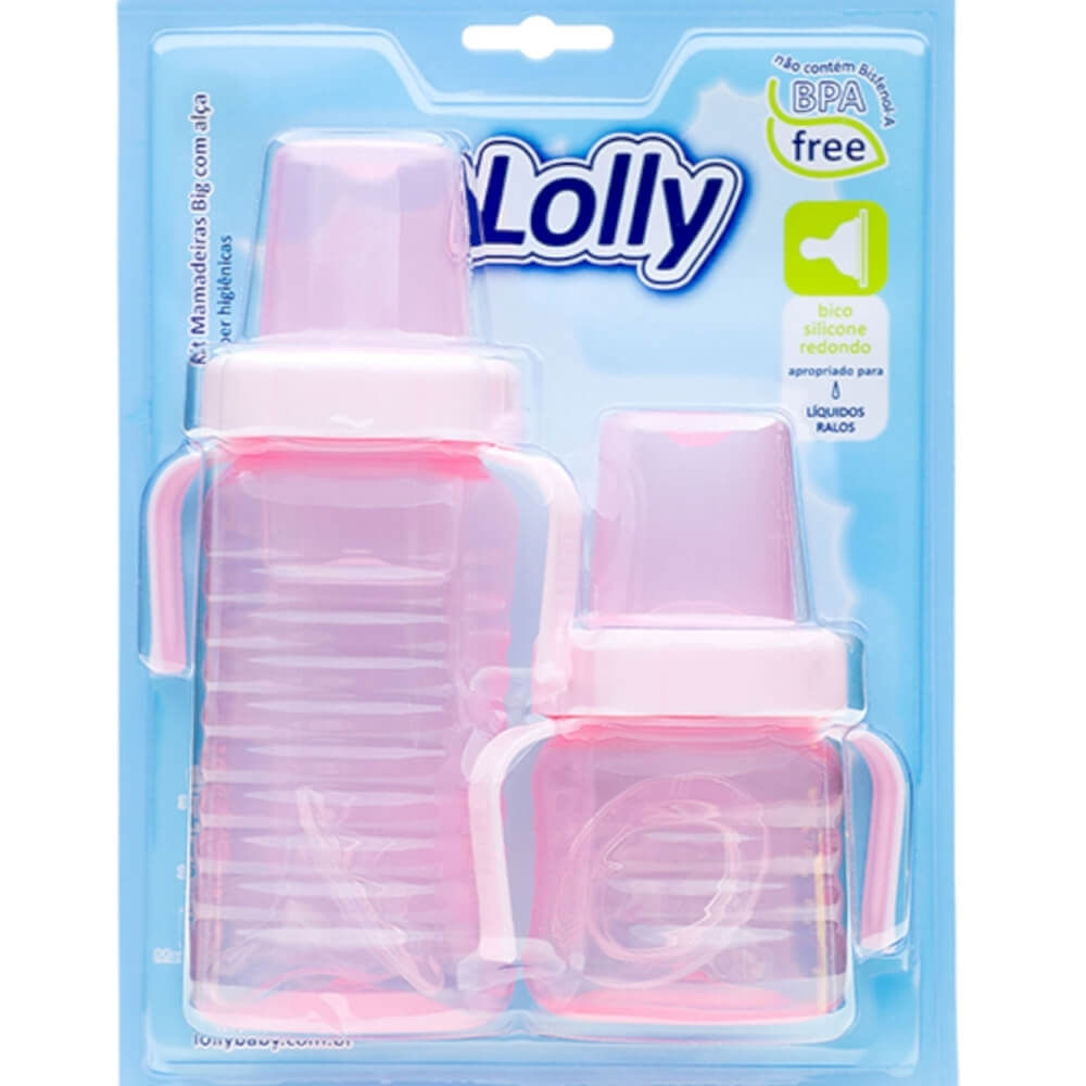 Kit Com 2 Mamadeiras Big Clean Rosa 340/250ml Lolly