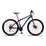 Bicicleta Bike Aço 21 Marchas Velocidades Aro 29 Azul E Rosa