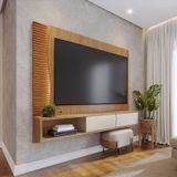 Painel Para Tv Até 65 Polegadas Com Led Detalhe Ripado 2 Portas Egeu Freijó / Off White Matte