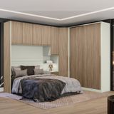 Quarto Modulado Casal Completo 8 Portas 6 Gavetas Canto Oblíquo Seletto Areia /jequitibá