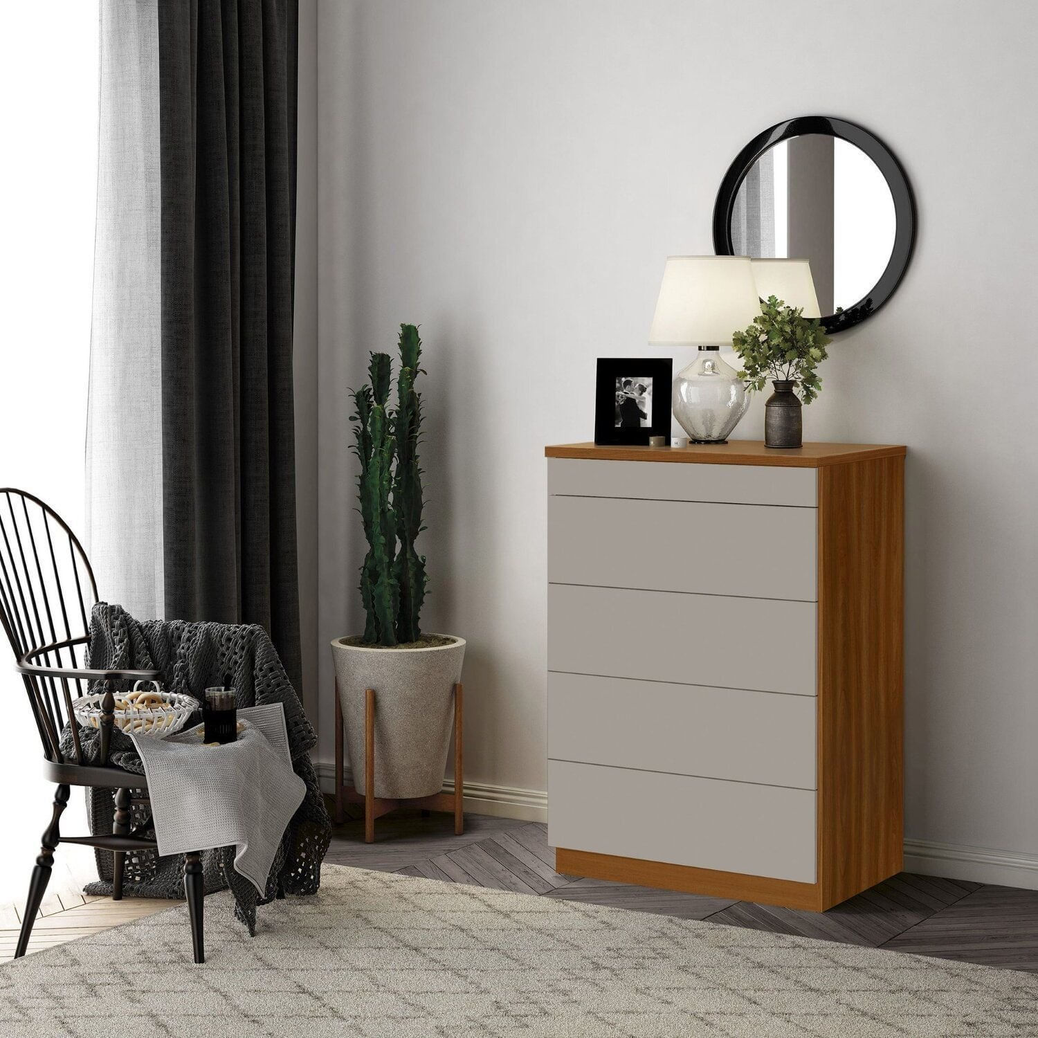 Cômoda 5 Gavetas 100% Mdf Versatile Marrom/cinza