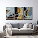 Quadro Decorativo Modelo Linhas E Formas Com 3 Telas Para Quarto Banheiro Escritório 60cm X 90cm Com Vidro Preto