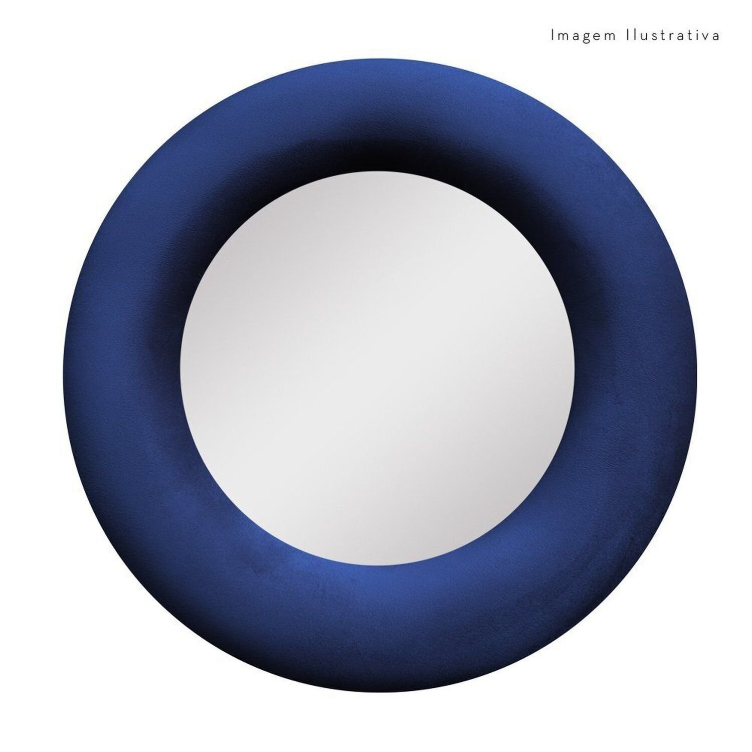 Espelho Decorativo Madrid Veludo 60cm Redondo Azul Marinho