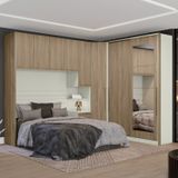 Quarto Modulado Casal Completo 8 Portas 3 Gavetas Com Espelho Seletto Areia /jequitibá