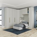 Quarto Modulado Solteiro Completo 9 Portas 3 Gavetas Canto Oblíquo Seletto Cinza