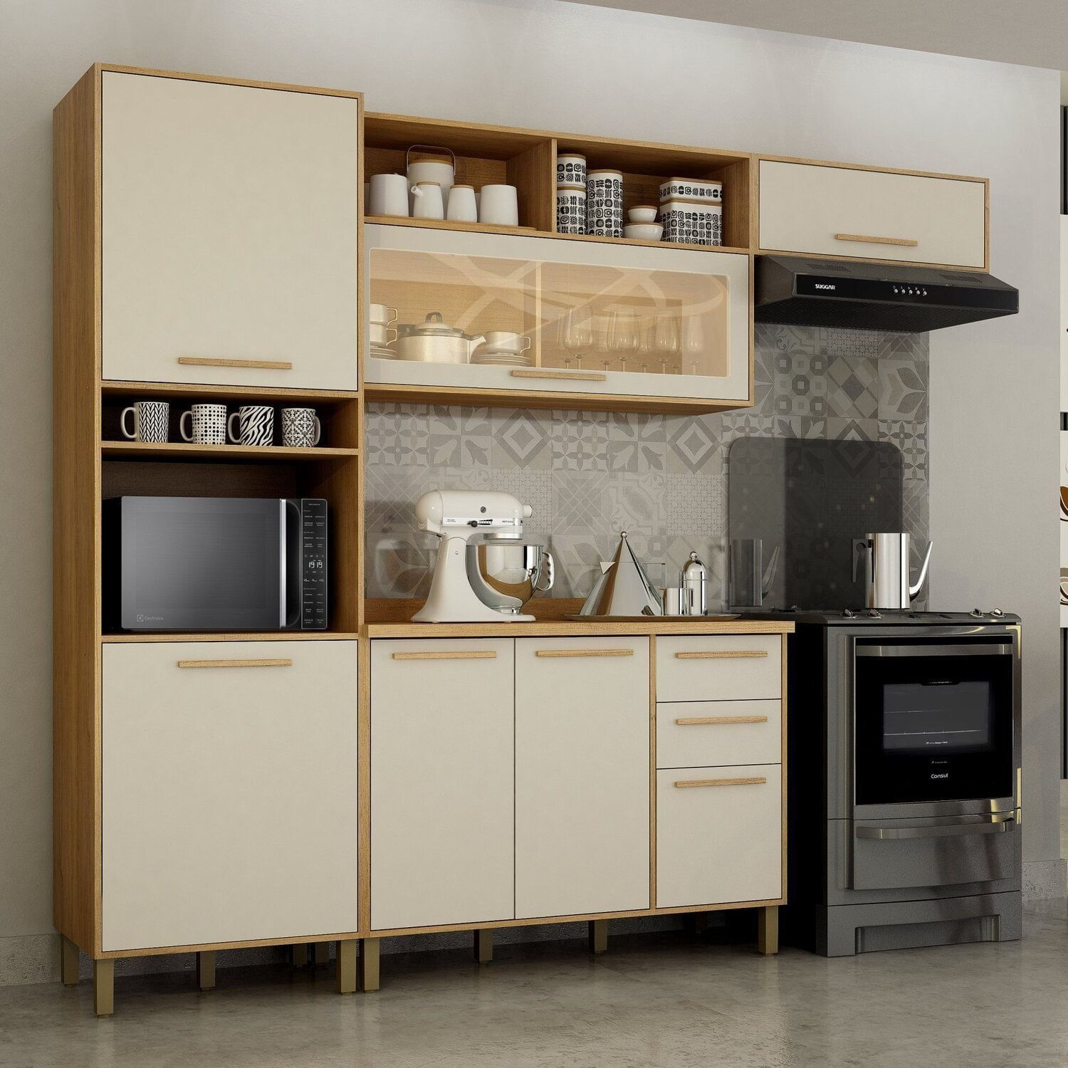 Cozinha Completa 4 Peças 7 Portas 2 Gavetas Salvador Marrom/bege
