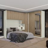 Quarto Modulado Casal Completo 11 Portas 6 Gavetas Com Espelho Seletto Bege/branco