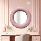 Espelho Decorativo Madrid Veludo 60cm Redondo Rosa