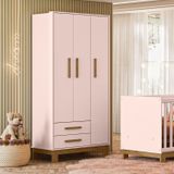 Guarda-roupa Infantil 3 Portas Com 2 Gavetas Q Encanto Slim Rosa Acetinado