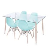 Conjunto De Sala De Jantar Mesa Com Tampo De Vidro Com 4 Cadeiras Eames Tiffany