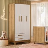 Guarda-roupa Infantil 3 Portas Com 2 Gavetas Q Encanto Slim Freijó/branco