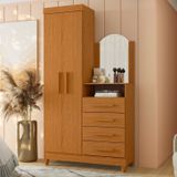 Guarda-roupa Cômoda 2 Portas E 4 Gavetas Com Espelho New Capri Cinamomo