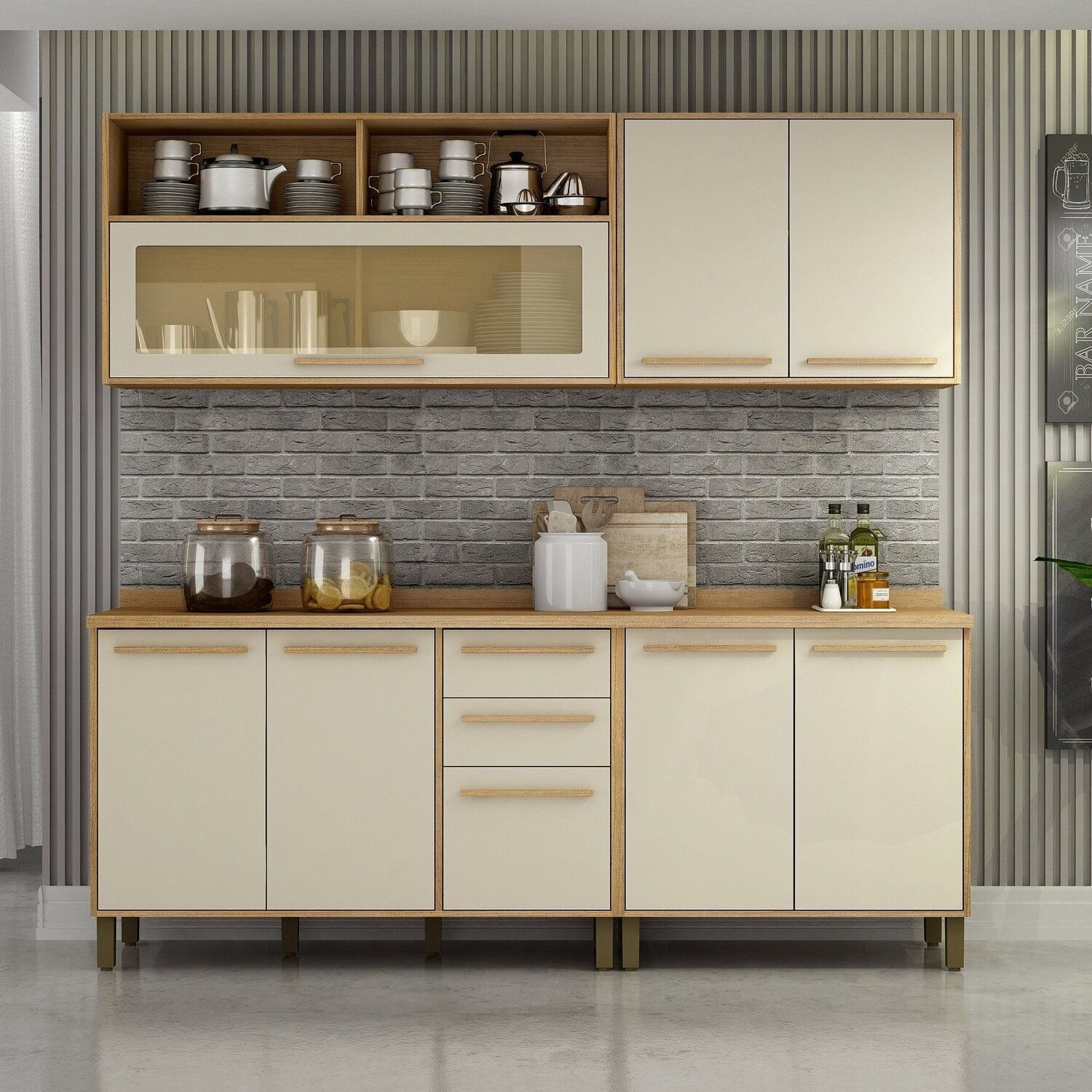 Cozinha Completa 4 Peças 8 Portas 2 Gavetas Salvador Marrom/bege