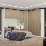 Quarto Modulado Casal Completo 8 Portas 6 Gavetas Canto Oblíquo Seletto Areia Hp/jequitibá