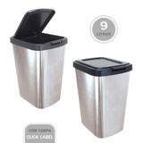 Lixeira Cinza 9 Litros Metalizado Com Tampa Click Label