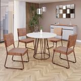Conjunto Sala De Jantar Mesa Redonda 100cm Base Omega Tampo Mdf Laca Com Vidro Napoli Marrom