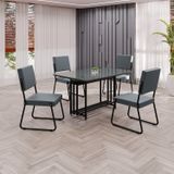 Conjunto Sala De Jantar Mesa 120x90cm Base Pérola Tampo Mdf Laca Com Vidro Napoli Grafite / Preto