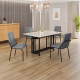 Conjunto Sala De Jantar Mesa 120x90cm Base Pérola Tampo Mdf Com Vidro Malibu Grafite / Preto Fosco