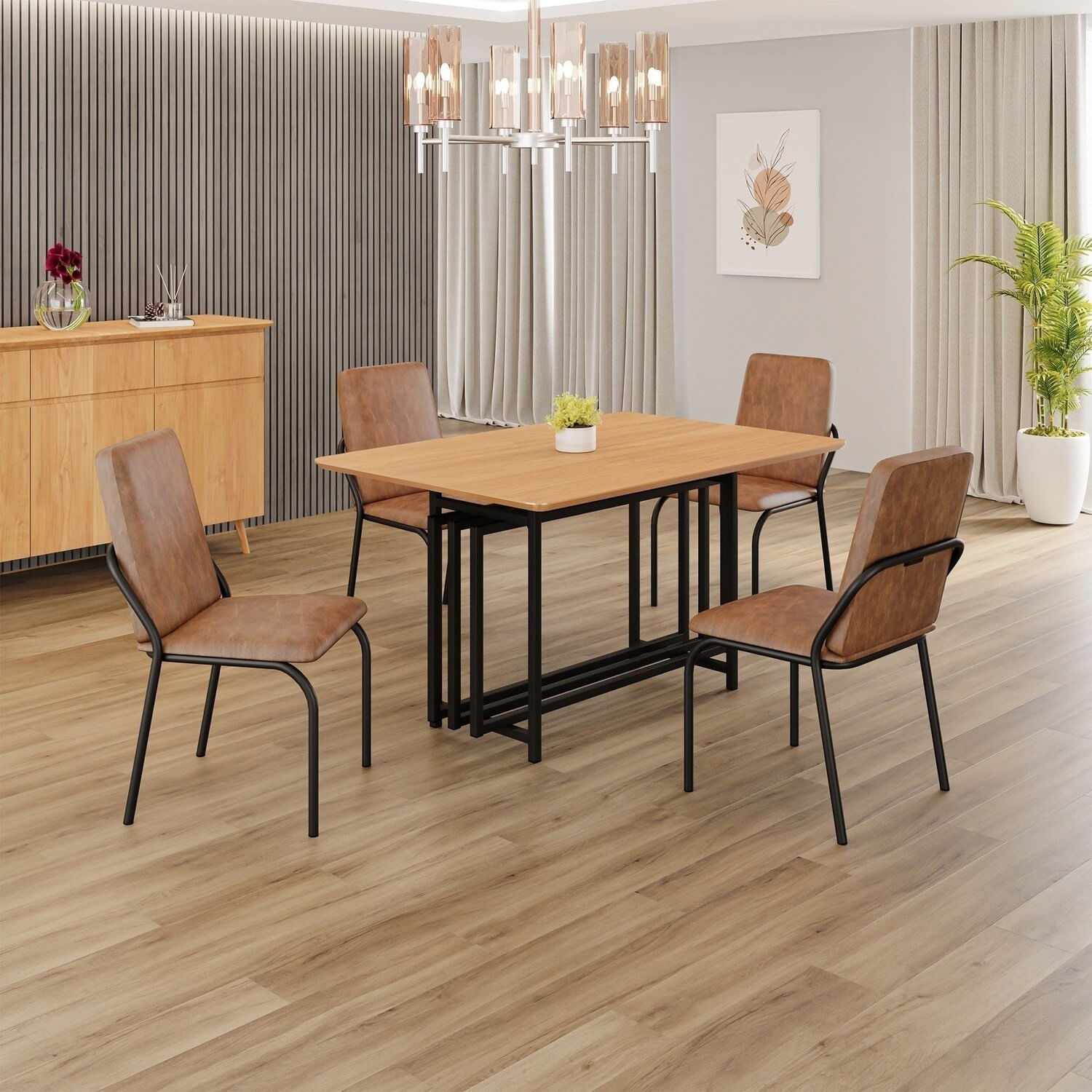 Conjunto Sala De Jantar Mesa 120x90cm Base Pérola Tampo Mdf Malibu Marrom / Preto