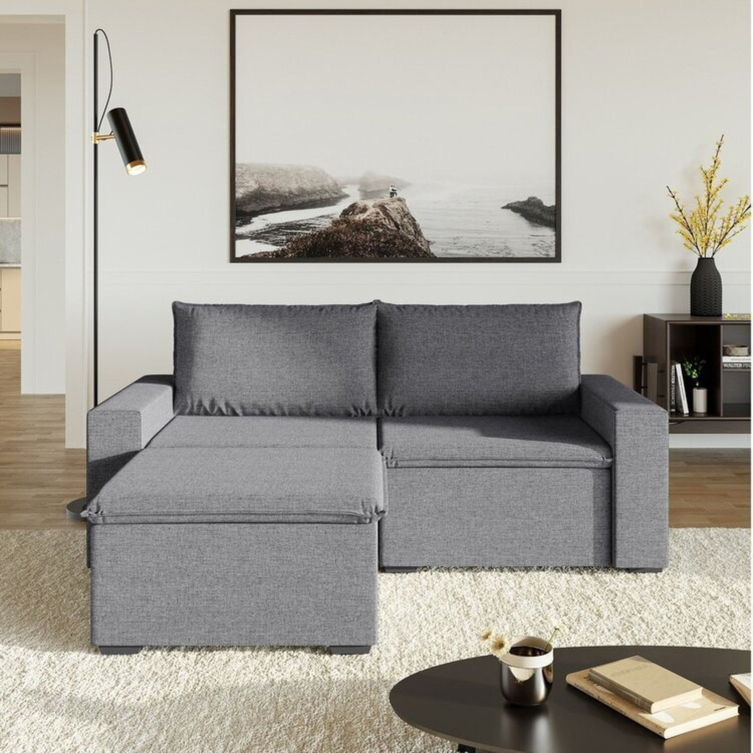 Sofá Modular 1 Módulo Direito 1 Módulo Esquerdo 1 Puff Zen Cabecasa Madeiramadeira Grafite