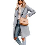 Casaco Feminino Hooever, Lã De Inverno, Casual, Entalhe, Lapela, Casaco, Cinza