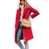 Casaco De Lã De Inverno Hooever Para Mulheres, Casual, Entalhe, Lapela, Vermelho