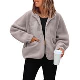 Casaco Feminino Reachme Sherpa Fuzzy Fleece, Casaco De Inverno, Cinza