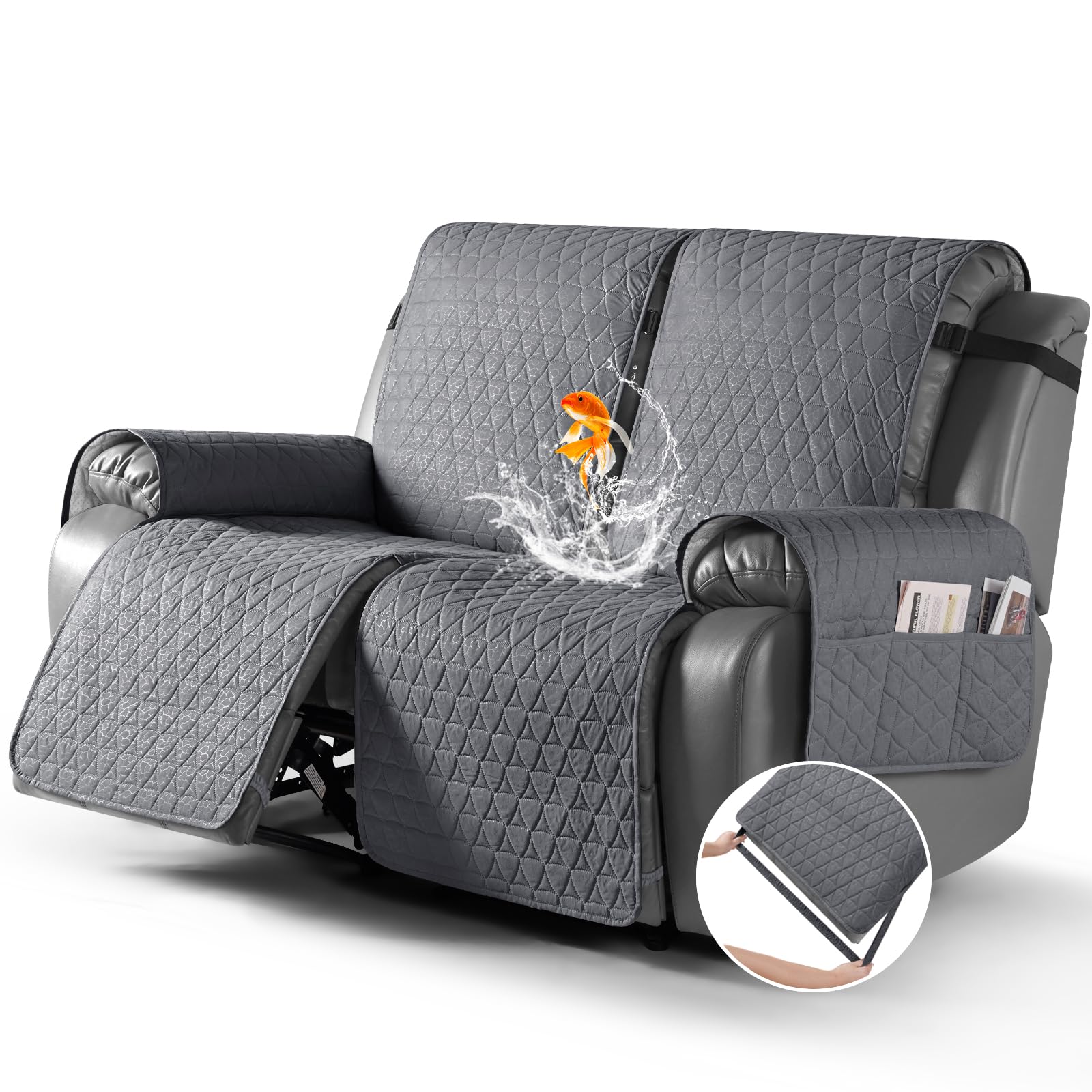 Capa Reclinável Impermeável Loveseat Taococo De 2 Lugares Cinza Escuro