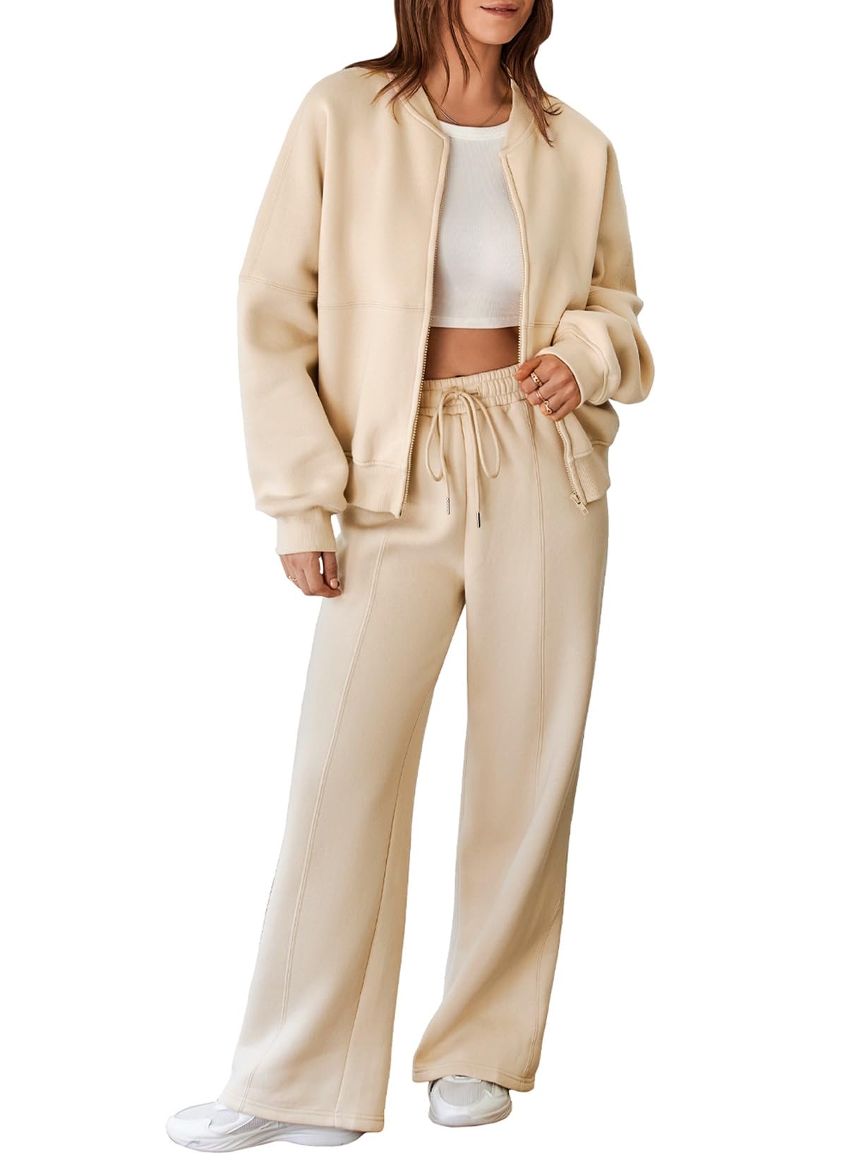 Agasalho Feminino Aleumdr, Moletom Grande De Lã Com Calças