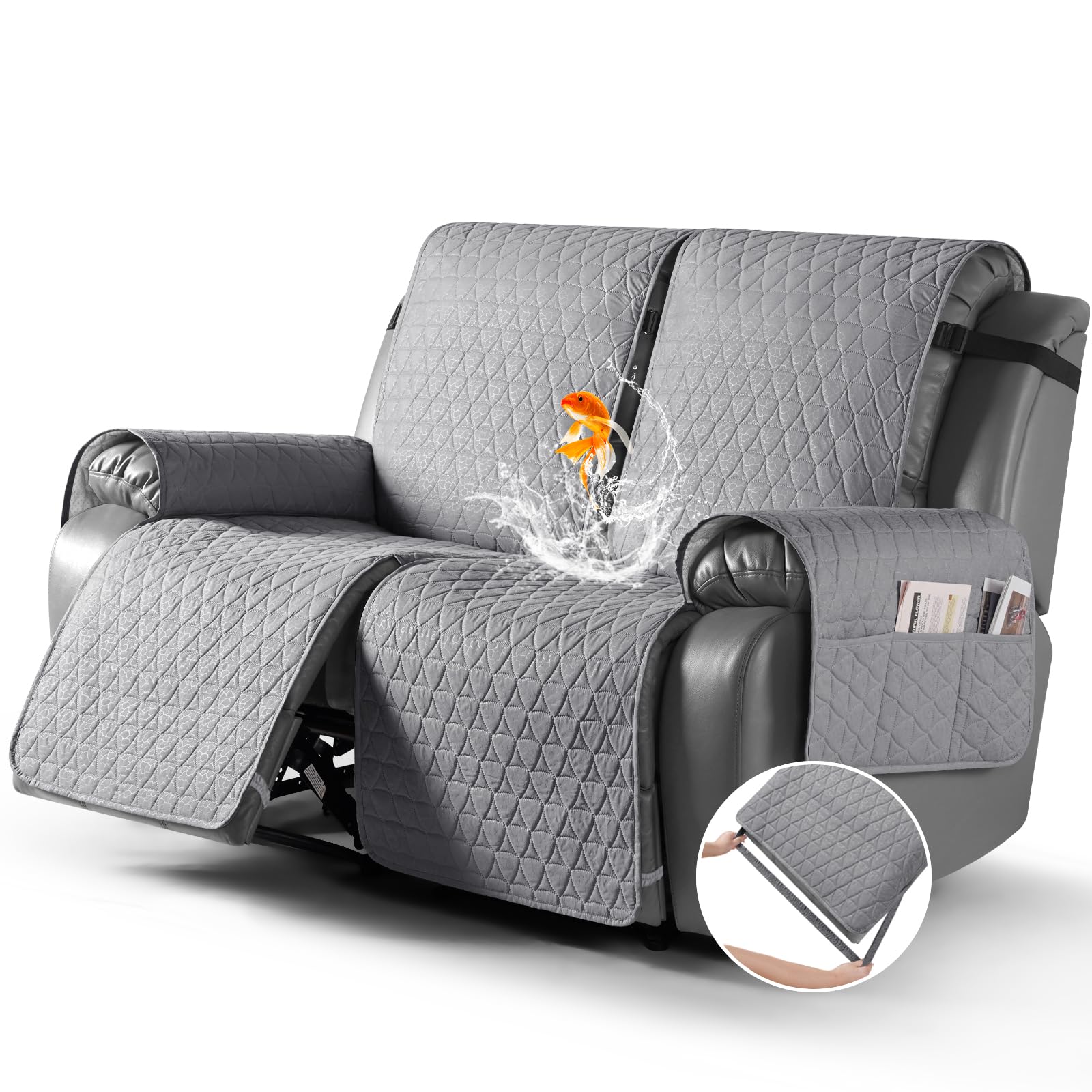 Capa Reclinável Impermeável Loveseat Taococo De 2 Lugares Cinza Claro