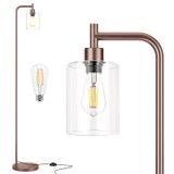Luminária De Chão Ziisee Industrial Standing Com Abajur De Vidro Marrom