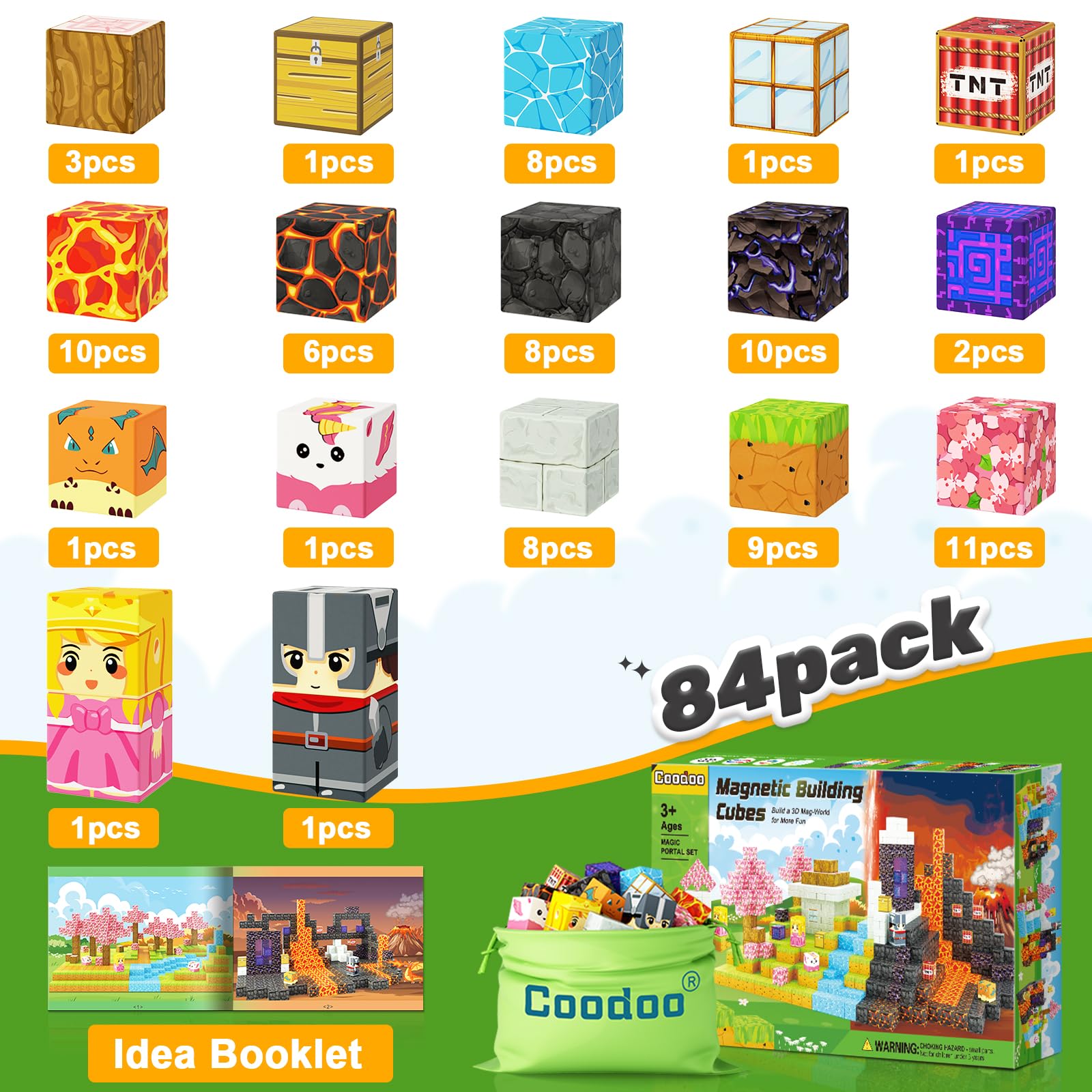 Coodoo 200-teiliges Magnetbausteine Set - Kreatives Bauspielzeug Für Kinder Ab 3 Jahren