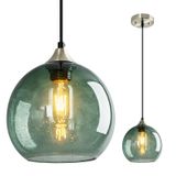 Luminária Pendente Lbsqj Ilha De Cozinha De Vidro Verde Cinza 20 Cm