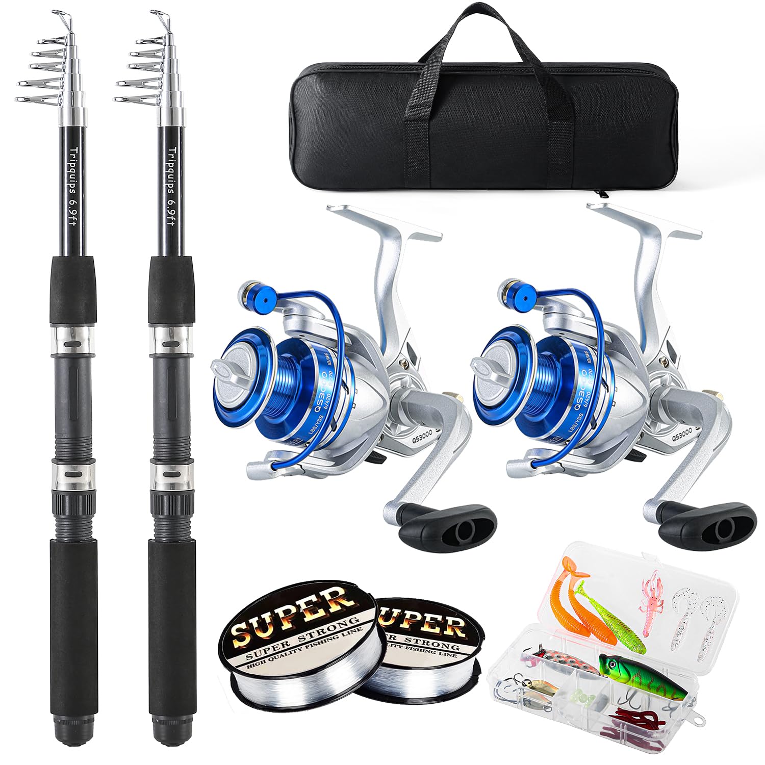 Vara De Pesca Combo Tripquips Telescópica De Fibra De Carbono De 2,1 M